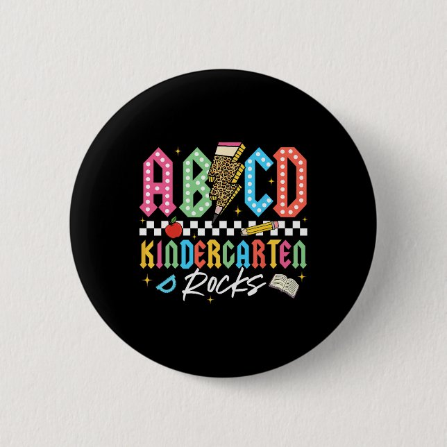 Abcd Kindergarten Rocks Pencil Lightning Teachers  Button (Front)