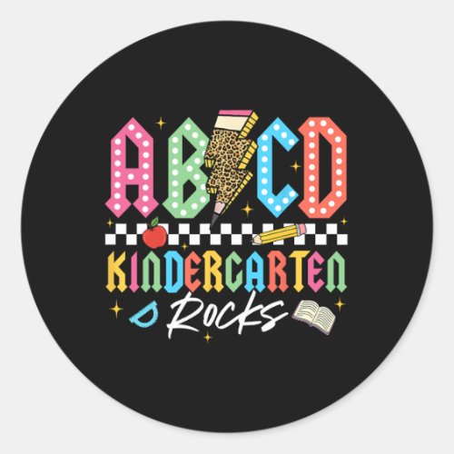 Abcd Kindergarten Rocks Pencil Lightning Teachers Classic Round Sticker
