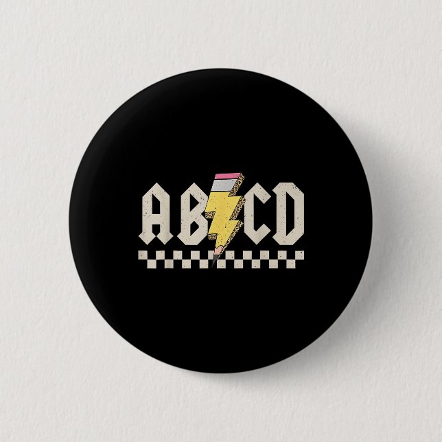 Abcd Pencil Lightning Bolt Teacher Back To School  Button (Front)