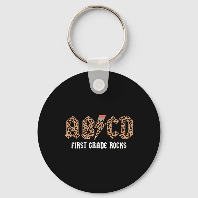 Abcd Rocks First Grade Back To School Leopard Teac Keychain (Front)