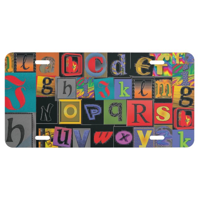 ABCDEFG -- The Alphabet in Crazy Fonts License Plate (Front)