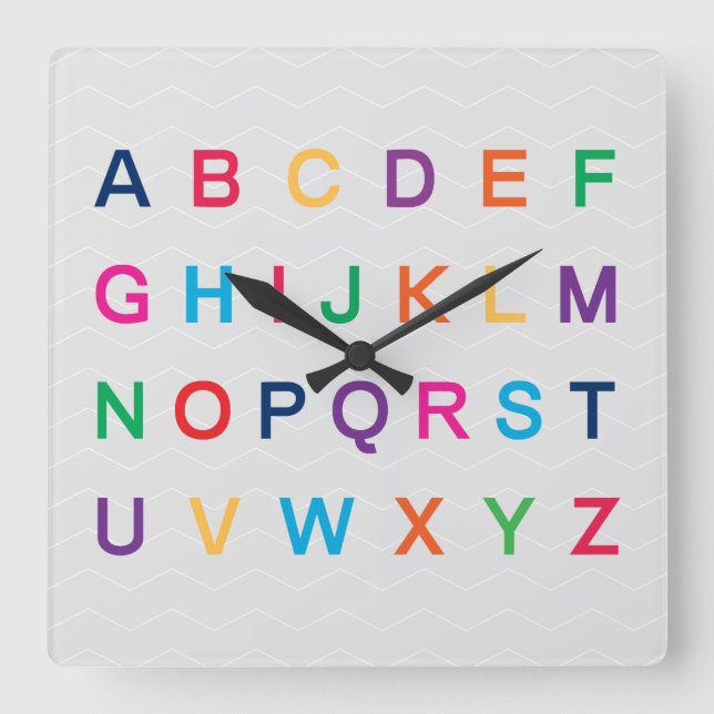 ABC's Alphabet learning colorful ABC letters Square Wall Clock (Front)