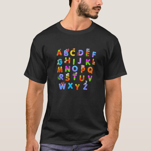 Abcs Learning Alphabet And Letters With Cute Anima T-Shirt (Front)