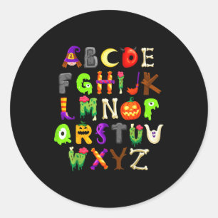 Abcs Learning Kindergarten Teacher Funny Halloween Classic Round Sticker