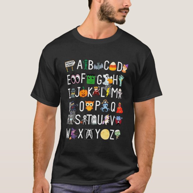 ABCs Learning Kindergarten Teacher Funny Halloween T-Shirt (Front)