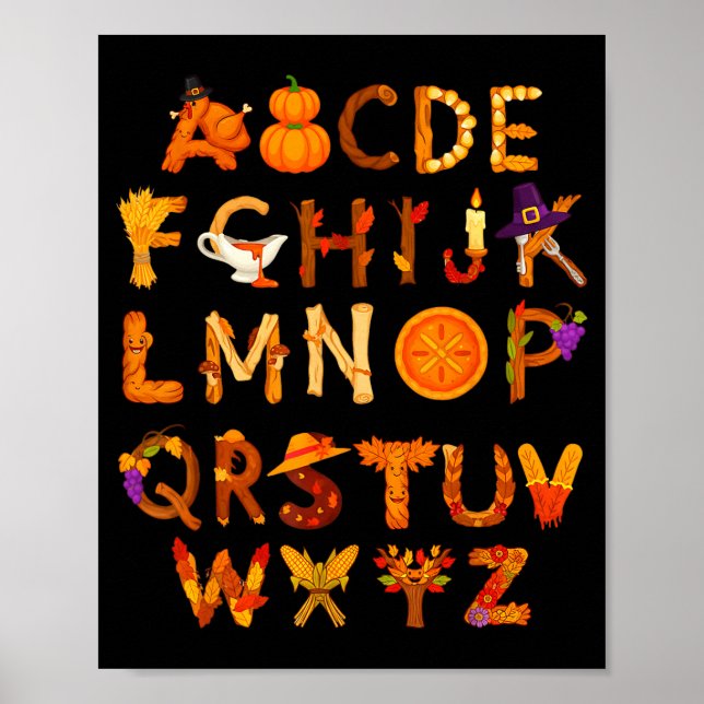 Abcs Learning Kindergarten Teacher Thanksgiving Al Poster (Front)