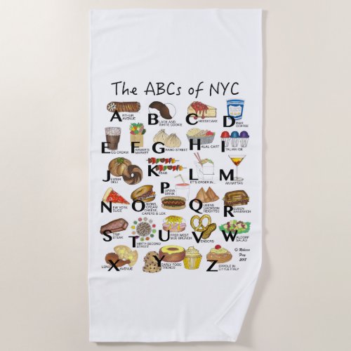 ABCs of NYC Iconic New York City Foods Alphabet Beach Towel