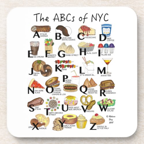 ABCs of NYC Iconic New York City Foods Alphabet Beverage Coaster