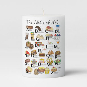 ABCs of NYC Iconic New York City Foods Alphabet Pillar Candle