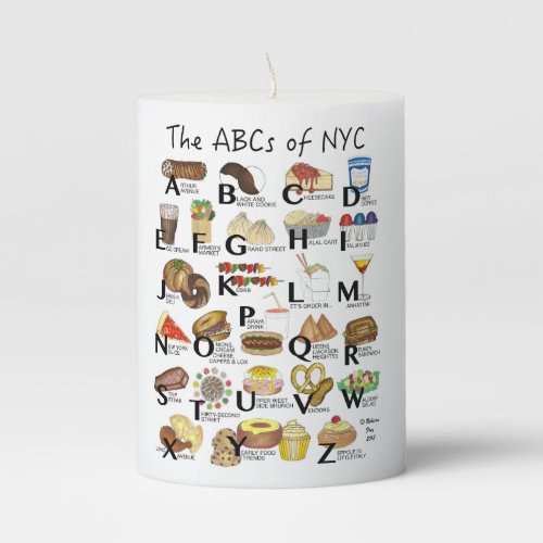 ABCs of NYC Iconic New York City Foods Alphabet Pillar Candle