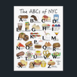 ABCs of NYC Iconic New York City Foods Alphabet Postcard<br><div class="desc">Design features an original marker illustration of the ABCS OF NYC, highlighting all of the classic foods of New York City. Foods include: A - Arthur Avenue (cannoli) B - Black & white cookie C - Cheesecake D - Diner coffee E - Egg cream F - Farmer’s market (bag of...</div>