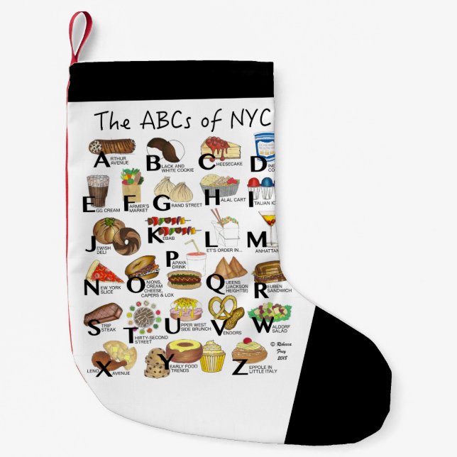 ABCs of NYC New York City Neighborhood Foods Small Christmas Stocking (Front)