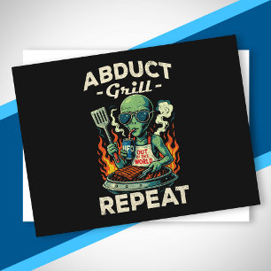 Abduct Grill Repeat Retro BBQ Cookout Funny Alien Holiday Postcard