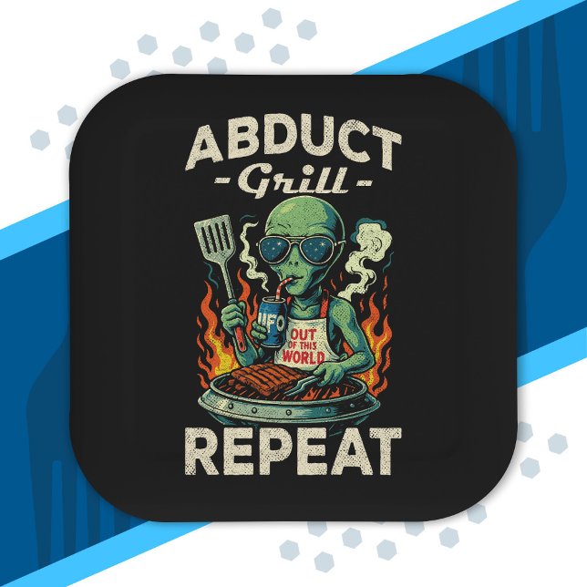 Abduct Grill Repeat Retro BBQ Cookout Funny Alien Paper Plates (Creator Uploaded)