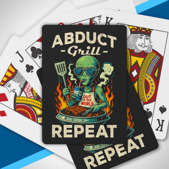 Abduct Grill Repeat Retro BBQ Cookout Funny Alien Poker Cards (Creator Uploaded)