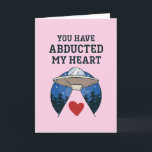 Abducted My Heart Alien Pun Funny Valentine's Day Holiday Card<br><div class="desc">Funny Valentine's Day card for your loved ones. Perfect for those who love humor, jokes and puns. A great Valentine's Day greeting card for husband, wife, boyfriend, girlfriend or best friend. Celebrate love with laughter and humor. Personalize the message to fit your occasion. You can also change the background color...</div>