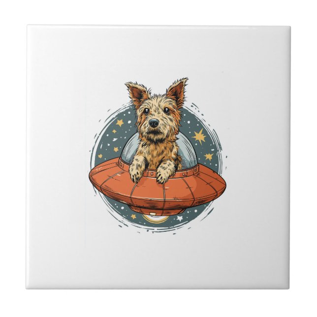 Abduction Dog � UFO Beaming Pup Ceramic Tile (Front)