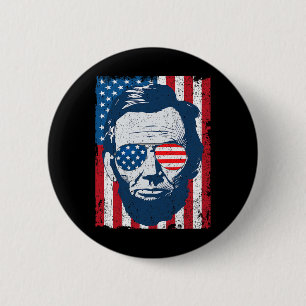 Abe Lincoln Beard Sungles And American Flag 4th Of Button