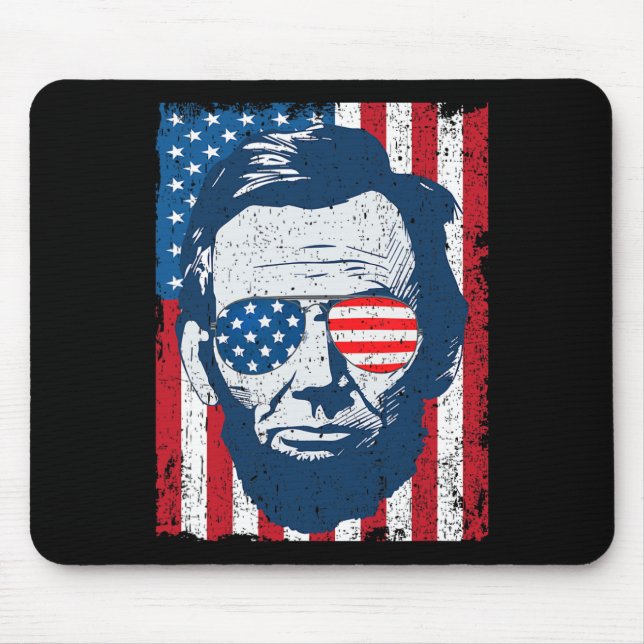 Abe Lincoln Beard Sungles And American Flag 4th Of Mouse Pad (Front)