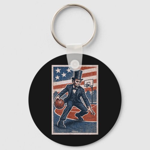 Abe Lincoln Dribbling - Aamerican Basball Player Keychain