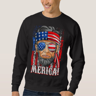 Abe Lincoln Merica  American Flag 4th Of July Men  Sweatshirt