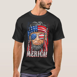 Abe Lincoln Merica  American Flag 4th Of July Men  T-Shirt
