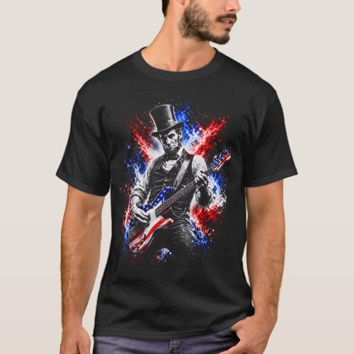 Abe Lincoln Playing Guitar Usa Flag 4Th July T-Shirt