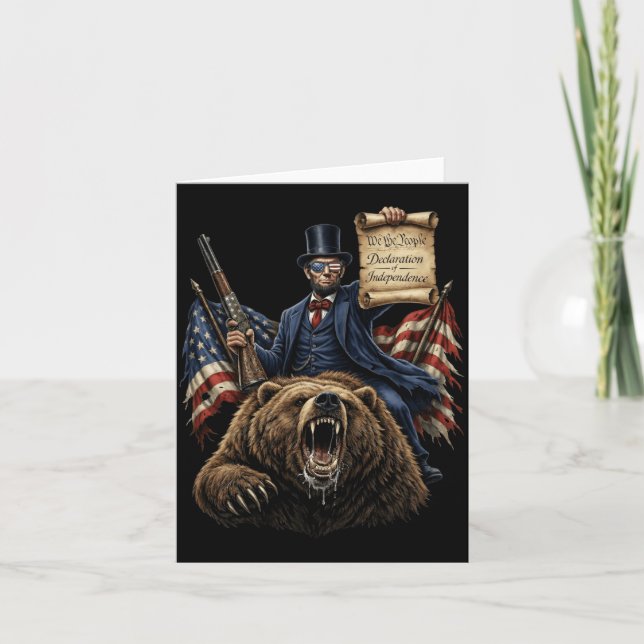 Abe Lincoln Riding Bear With Declaration Funny Card (Front)