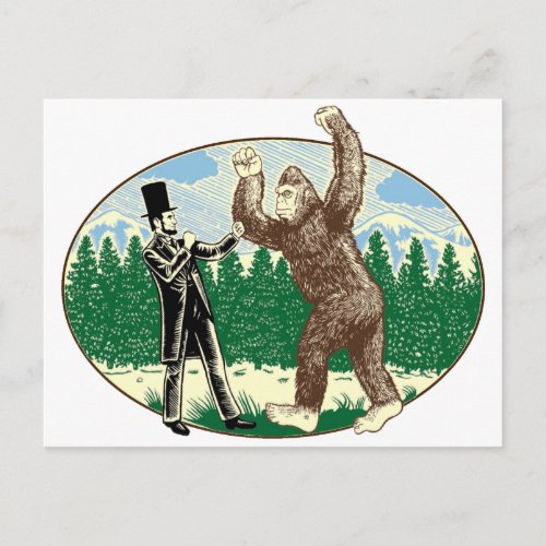 ABE LINCOLN SASQUATCH HUNTER _ Funny Bigfoot Logo Postcard