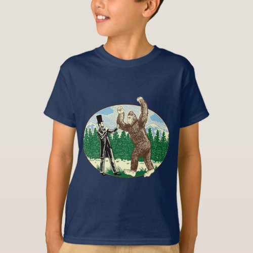 ABE LINCOLN SASQUATCH HUNTER _ Funny Bigfoot Logo T_Shirt