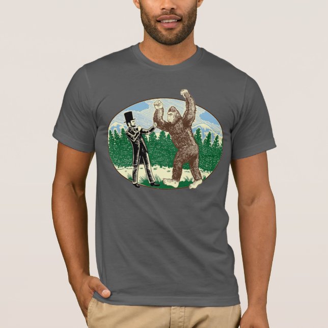 ABE LINCOLN: SASQUATCH HUNTER - Funny Bigfoot Logo T-Shirt (Front)