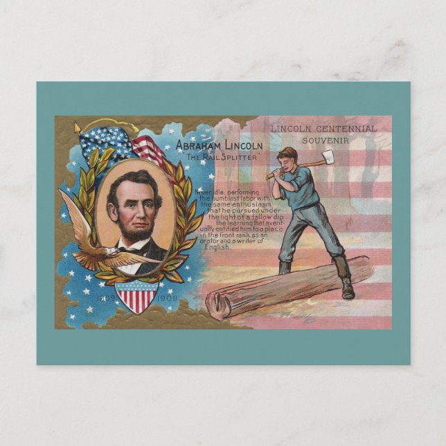 Abe Lincoln Splitting Rails Centennial Souvenir Postcard (Front)