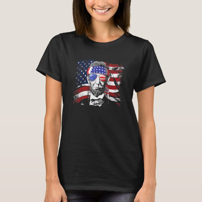 Abe Lincoln Sunglasses With American Flag 4th Of J T-Shirt (Front)