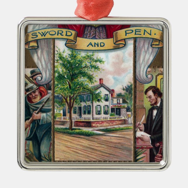 Abe Lincoln's Springfield Home Vintage Metal Ornament (Front)