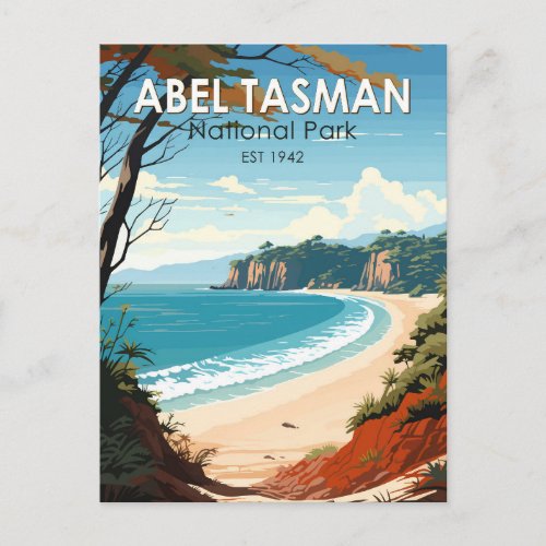 Abel Tasman National Park New Zealand Travel Retro Postcard