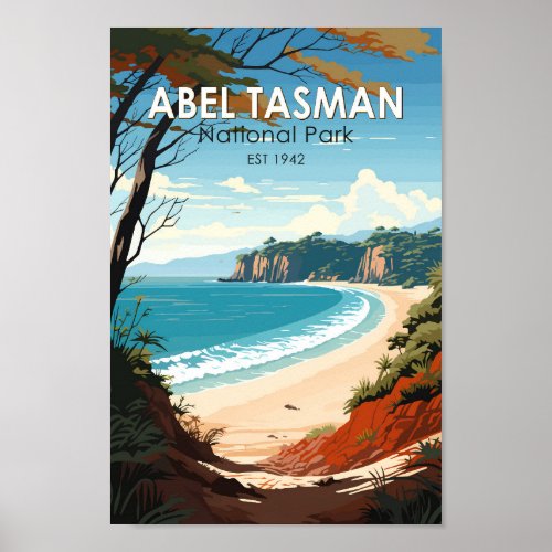 Abel Tasman National Park New Zealand Travel Retro Poster
