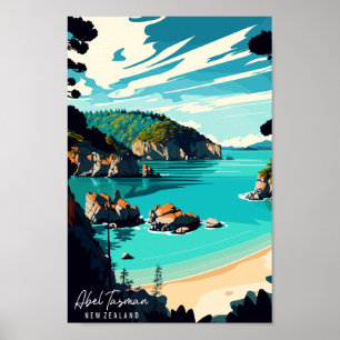 Abel Tasman New Zealand vintage travel place Poster
