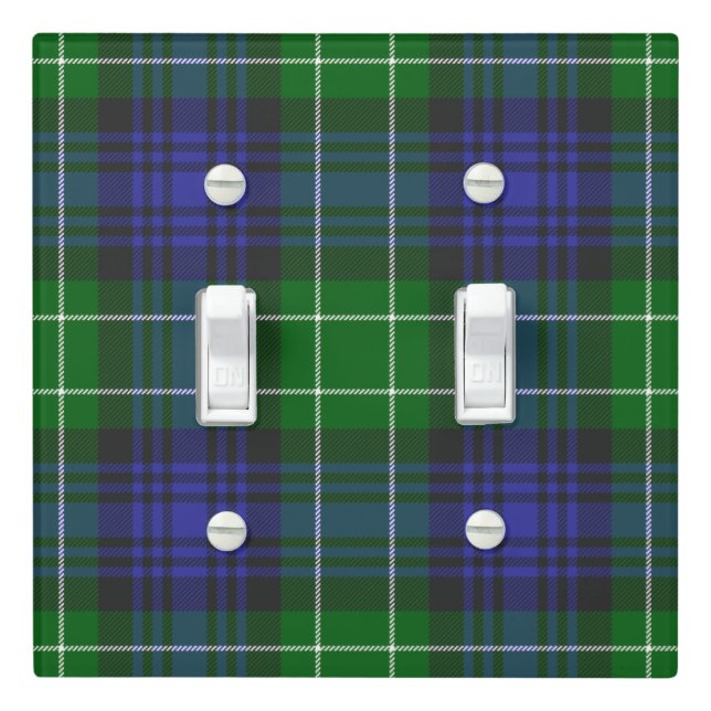 Abercrombie Blue Green Tartan Plaid Scottish Light Switch Cover (In Situ)