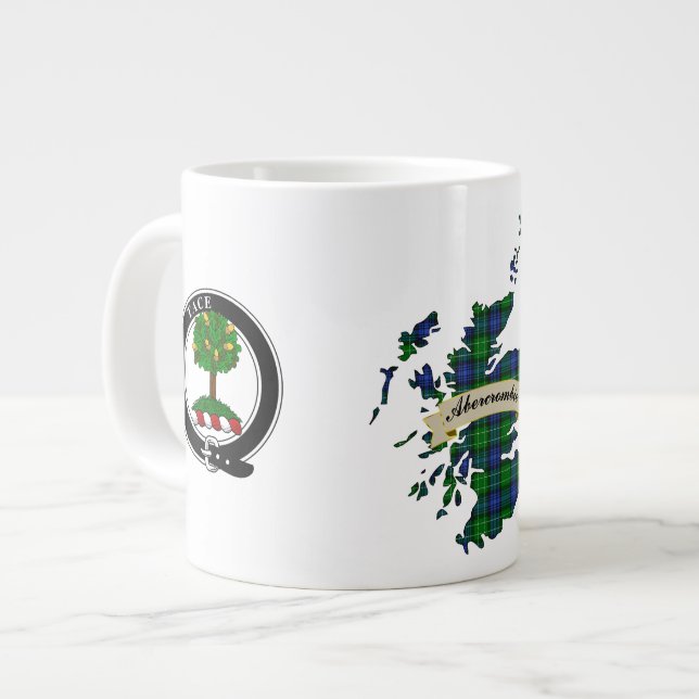 Abercrombie Clan Badge & Tartan Map Giant Coffee Mug (Front Left)