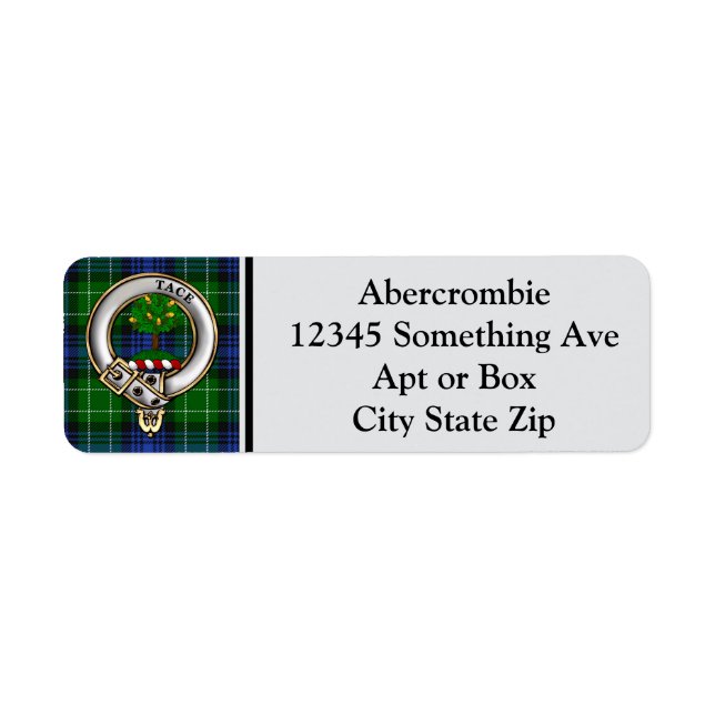 Abercrombie Clan Badge & Tartan Personalized Label (Front)