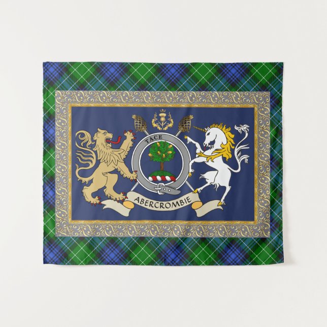 Abercrombie Clan Badge & Tartan Personalized Tapestry (Front (Horizontal))