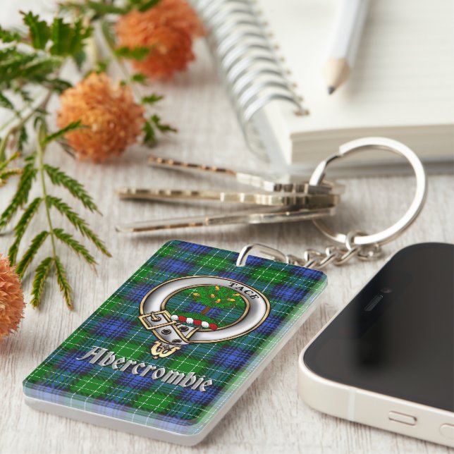Abercrombie Clan Badge/Tartan Rectangle Keychain (Front Right)