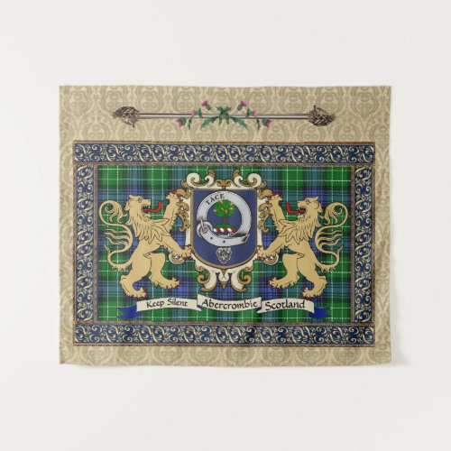 Abercrombie Clan Badge & Tartan w/Lions  Tapestry