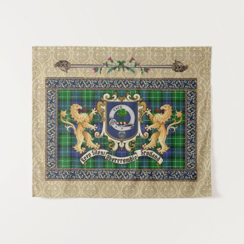 Abercrombie Clan Badge &amp; Tartan w/Lions  Tapestry