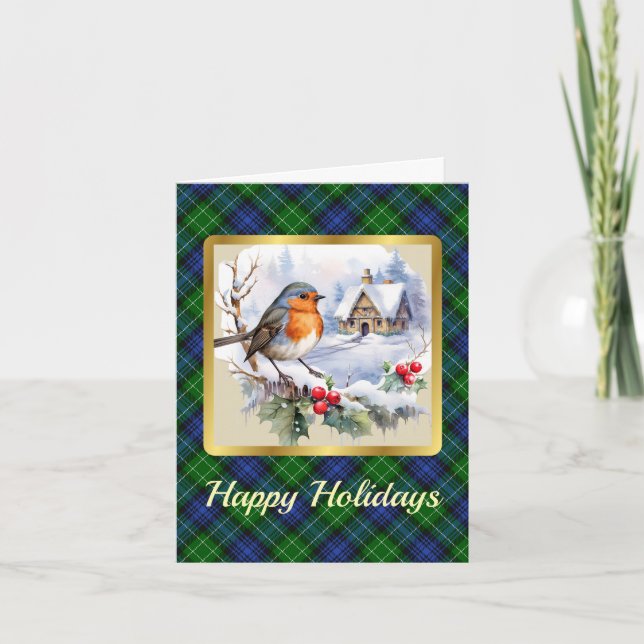 Abercrombie Crest/Tartan w/Robin Personalized Xmas Card (Front)