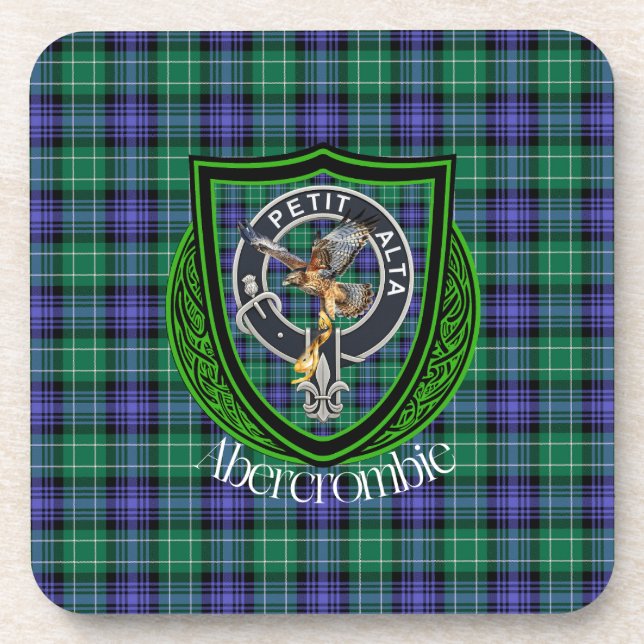 Abercrombie Scottish Clan Tartan & Crest Beverage Coaster (Front)