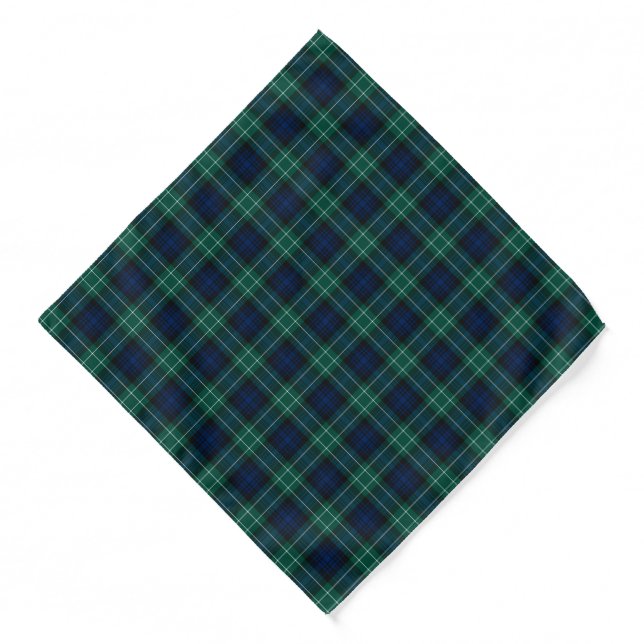 Abercrombie Tartan Blue and Green Scottish Plaid Bandana (Front)