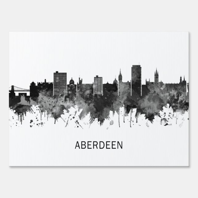 Aberdeen Scotland Skyline BW Sign (Back)