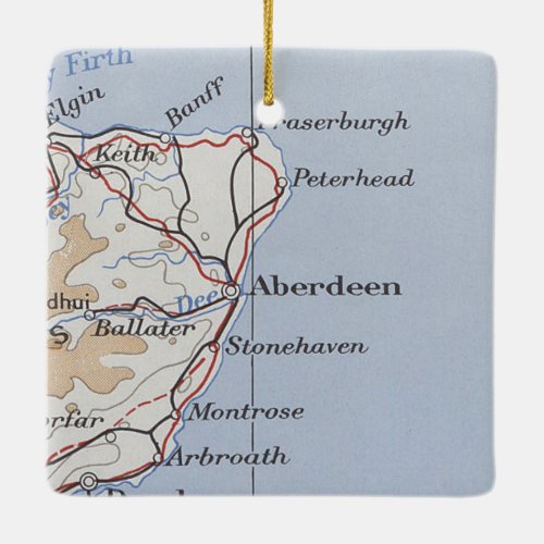 Aberdeen Scotland Vintage Map Ceramic Ornament