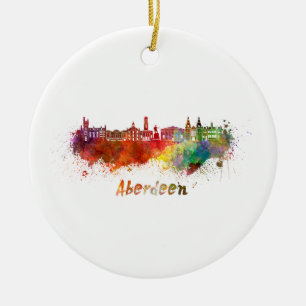 Aberdeen skyline in watercolor ceramic ornament
